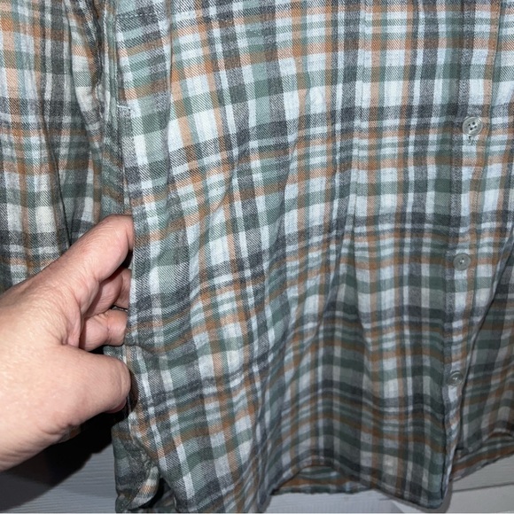 TOAD&CO Flannel Button Down Shirt Tunic Gray Plaid Pockets Long Sleeve - Picture 4 of 9